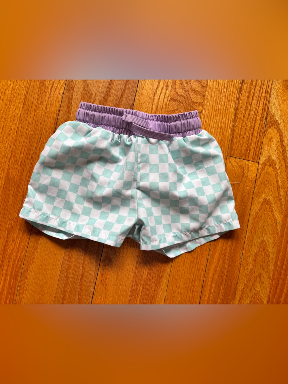 Caden Lane Mint Checkerboard Swim Trunks with Lavender Waistband
